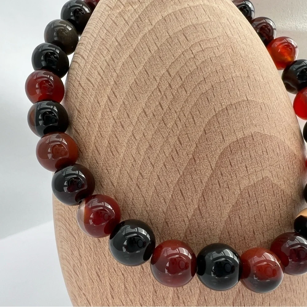 Autumn Colored Agate Beaded Stretch Bracelet